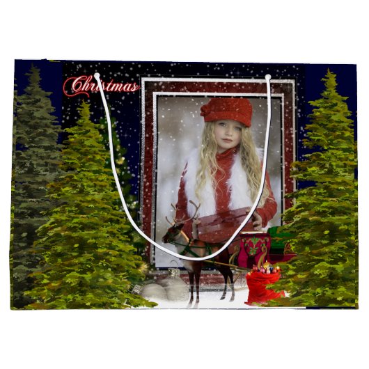 Mooie rendieren, slee en evergreens kerst groot cadeauzakje (Achterkant)