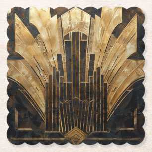 Mooie retro art deco zwart goud elegant kartonnen onderzetters