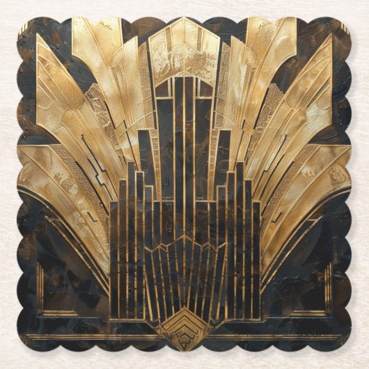 Mooie retro art deco zwart goud elegant kartonnen onderzetters (Voorkant)