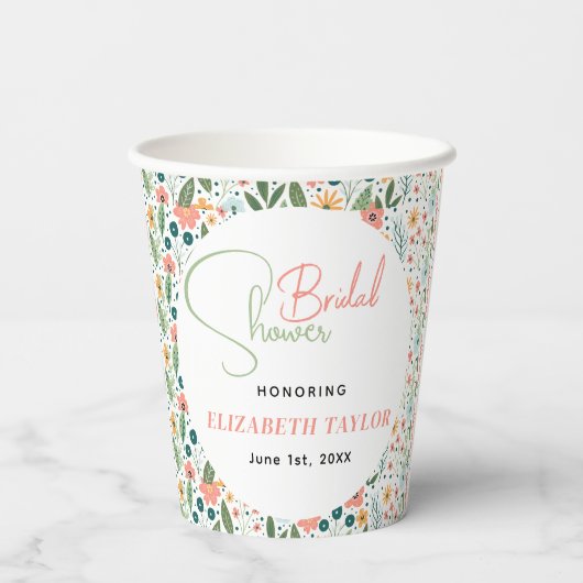 Mooie Retro Bloem Bruidsmeisjesfeest  Papieren Bekers (Achterkant)
