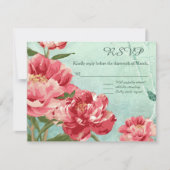 Mooie Retro Bloemen Chintz Pioenrozen Bloemen en V RSVP Kaartje (Voorkant)