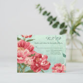 Mooie Retro Bloemen Chintz Pioenrozen Bloemen en V RSVP Kaartje (Staand voorkant)
