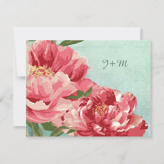 Mooie Retro Bloemen Chintz Pioenrozen Bloemen en V RSVP Kaartje (Achterkant)