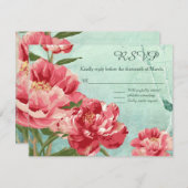 Mooie Retro Bloemen Chintz Pioenrozen Bloemen en V RSVP Kaartje (Voorkant / Achterkant)