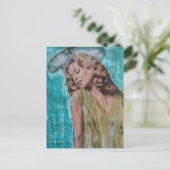 Mooie retro dame Mixed media collage Briefkaart (Staand voorkant)
