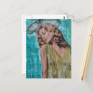 Mooie retro dame Mixed media collage Briefkaart