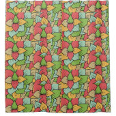 Mooie retro  florale patronen groen rood douchegordijn (Voorkant)