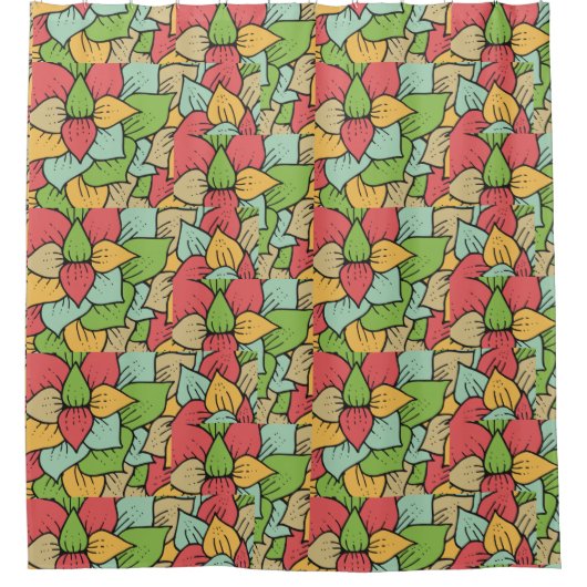 Mooie retro  florale patronen groen rood douchegordijn