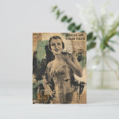 Mooie Retro Kanten Dame Collage Briefkaart (Staand voorkant)