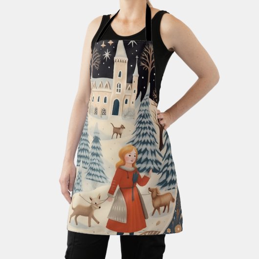 Mooie retro kerst sneeuwscène schort (Insitu)
