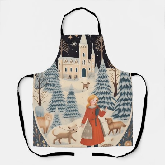 Mooie retro kerst sneeuwscène schort (Voorkant)