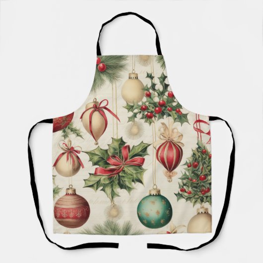 Mooie retro kerstballen & holly schort (Voorkant)