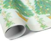 Mooie Retro Kerstboom Goud Witte Sterren Cadeaupapier (Rol Hoek)