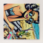 Mooie Retro Lady aan het strand met Cocktail Legpuzzel (Horizontaal)
