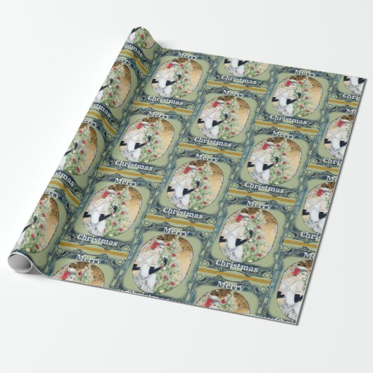Mooie Retro Lady en Kerstboom Cadeaupapier (Uitgerold)