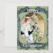 Mooie Retro Lady en Kerstboom Feestdagenkaart (Voorkant / Achterkant)