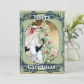 Mooie Retro Lady en Kerstboom Feestdagenkaart (Staand voorkant)