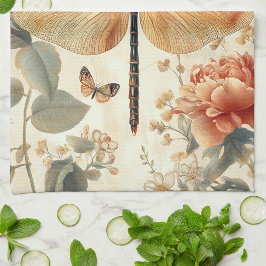 Mooie retro Libel, Vlinder Theedoek (Gevouwen)