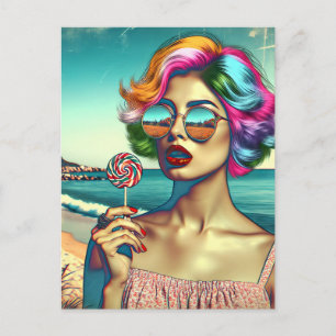 Mooie Retro Pop Art Vrouw met Lollipop Briefkaart