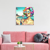 Mooie Retro Pop Art Vrouw met Lollipop Canvas Afdruk (Insitu (Woonkamer))