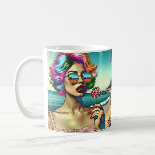 Mooie Retro Pop Art Vrouw met Lollipop Koffiemok (Links)