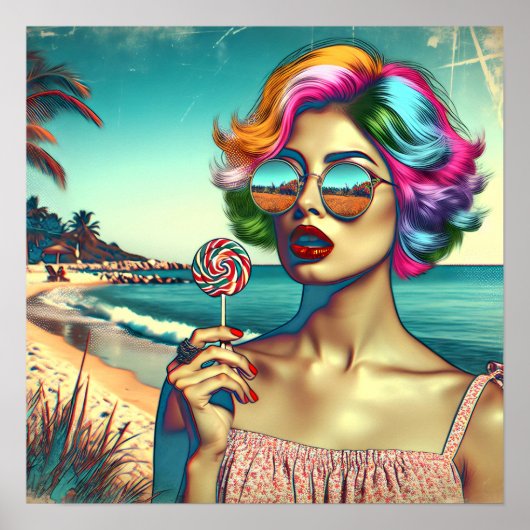 Mooie Retro Pop Art Vrouw met Lollipop Poster (Voorkant)