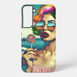 Mooie Retro Pop Art Vrouw met Lollipop Samsung Galaxy Hoesje