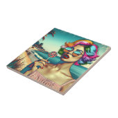 Mooie Retro Pop Art Vrouw met Lollipop Tegeltje (Zijkant)