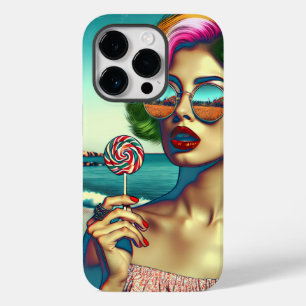 Mooie Retro Pop Art Vrouw met Lolly Case-Mate iPhone 14 Pro Hoesje