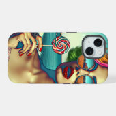 Mooie Retro Pop Art Vrouw met Lolly iPhone 15 Case (Achterkant horizontaal)