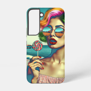 Mooie Retro Pop Art Vrouw met Lolly Samsung Galaxy Hoesje