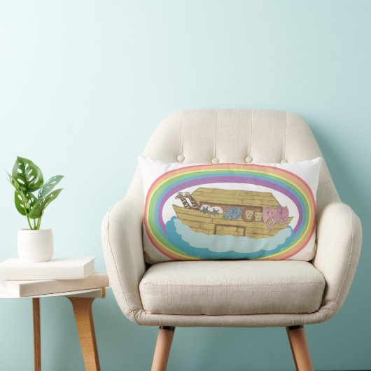 Mooie retro regenboog Noachs Ark op witte lendenku Kussen (Stoel)