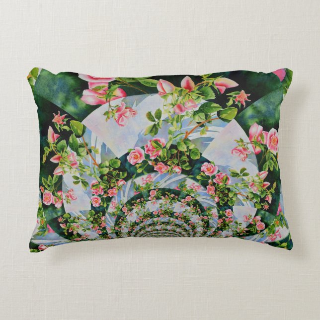 Mooie retro roze rode rozen waterverf bloem accent kussen (Voorkant)
