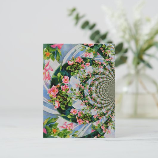 Mooie retro roze rode rozen waterverf bloemenmolen briefkaart (Staand voorkant)