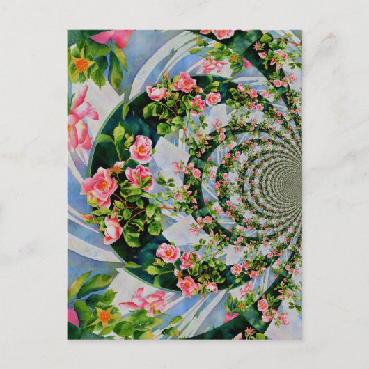 Mooie retro roze rode rozen waterverf bloemenmolen briefkaart (Voorkant)