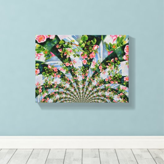 Mooie retro roze rode rozen waterverf bloemenmolen canvas afdruk (Insitu (Houten vloer))