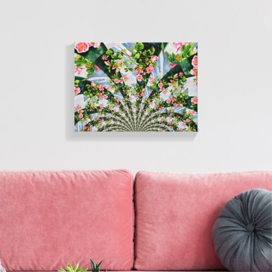 Mooie retro roze rode rozen waterverf bloemenmolen canvas afdruk (Insitu (Woonkamer))