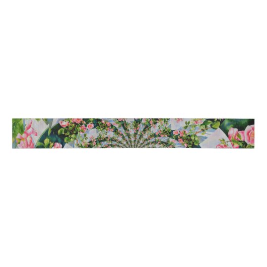 Mooie retro roze rode rozen waterverf bloemenmolen grosgrain lint (Voorkant)