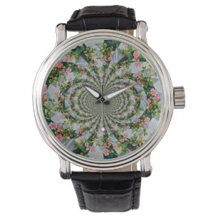 Mooie retro roze rode rozen waterverf bloemenmolen horloge