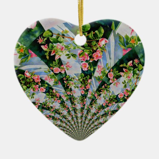 Mooie retro roze rode rozen waterverf bloemenmolen keramisch ornament (Voorkant)