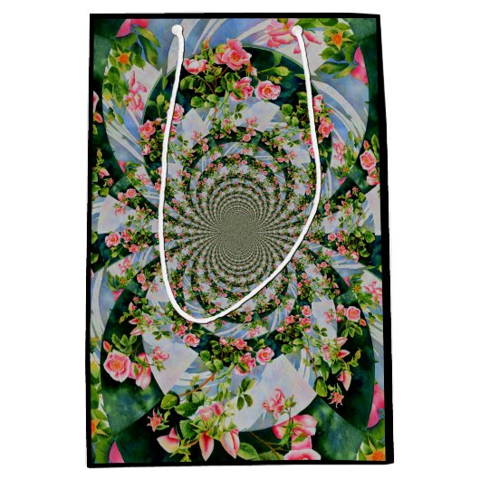 Mooie retro roze rode rozen waterverf bloemenmolen medium cadeauzakje (Voorkant)