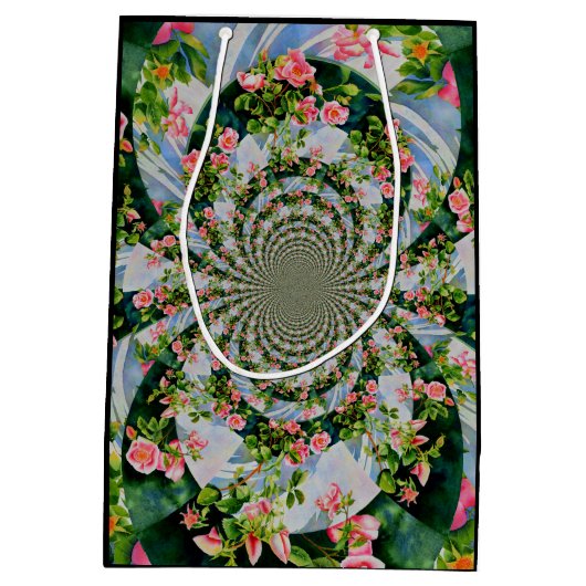 Mooie retro roze rode rozen waterverf bloemenmolen medium cadeauzakje (Achterkant)