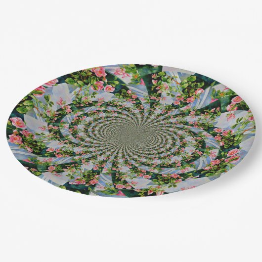 Mooie retro roze rode rozen waterverf bloemenmolen papieren bordje (Gekanteld)