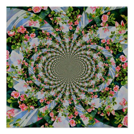 Mooie retro roze rode rozen waterverf bloemenmolen poster (Voorkant)