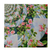 Mooie retro roze rode rozen waterverf bloemenmolen tegeltje (Voorkant)