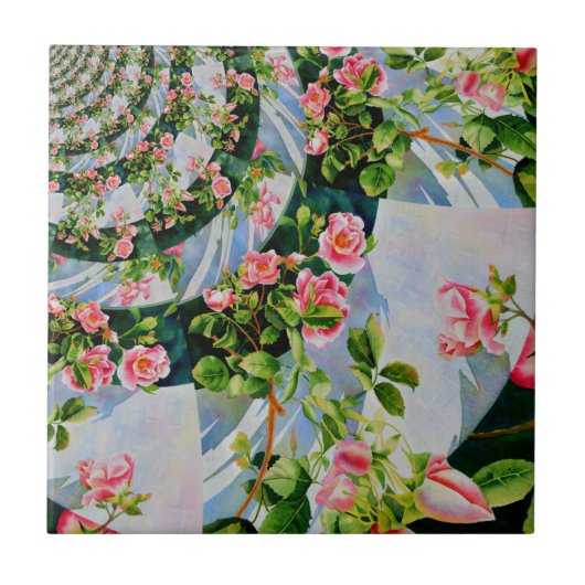 Mooie retro roze rode rozen waterverf bloemenmolen tegeltje (Voorkant)