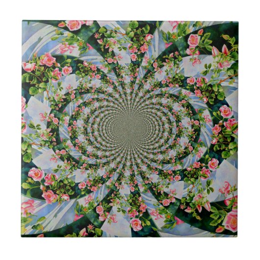 Mooie retro roze rode rozen waterverf bloemenmolen tegeltje (Voorkant)