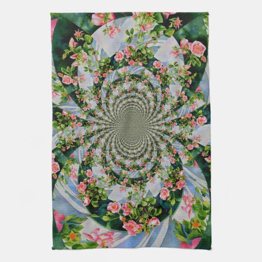 Mooie retro roze rode rozen waterverf bloemenmolen theedoek (Verticaal)