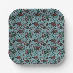 Mooie retro stijl blauwe pastel bloemenpatroon papieren bordje