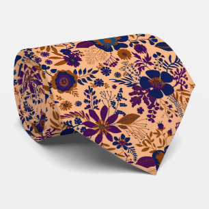 Mooie retro stijl oranje pasteltinten bloempatroon stropdas